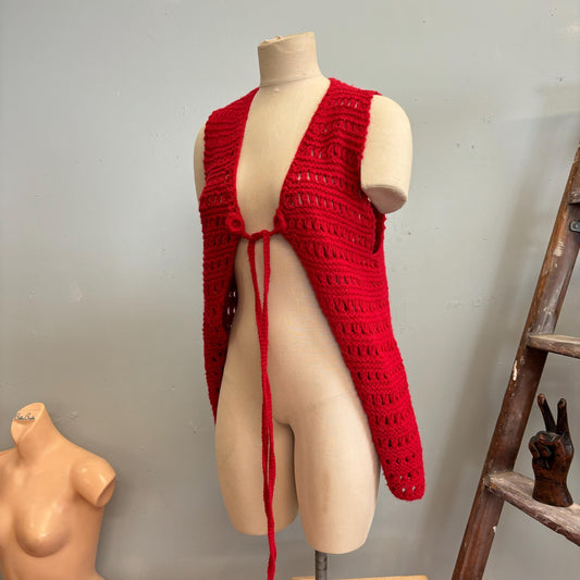 vtg 70s LONG CROCHET VEST // vintage retro style knit waistcoat mini dress cover up tnic boho hippie chic autumn vibes warm tones sweater