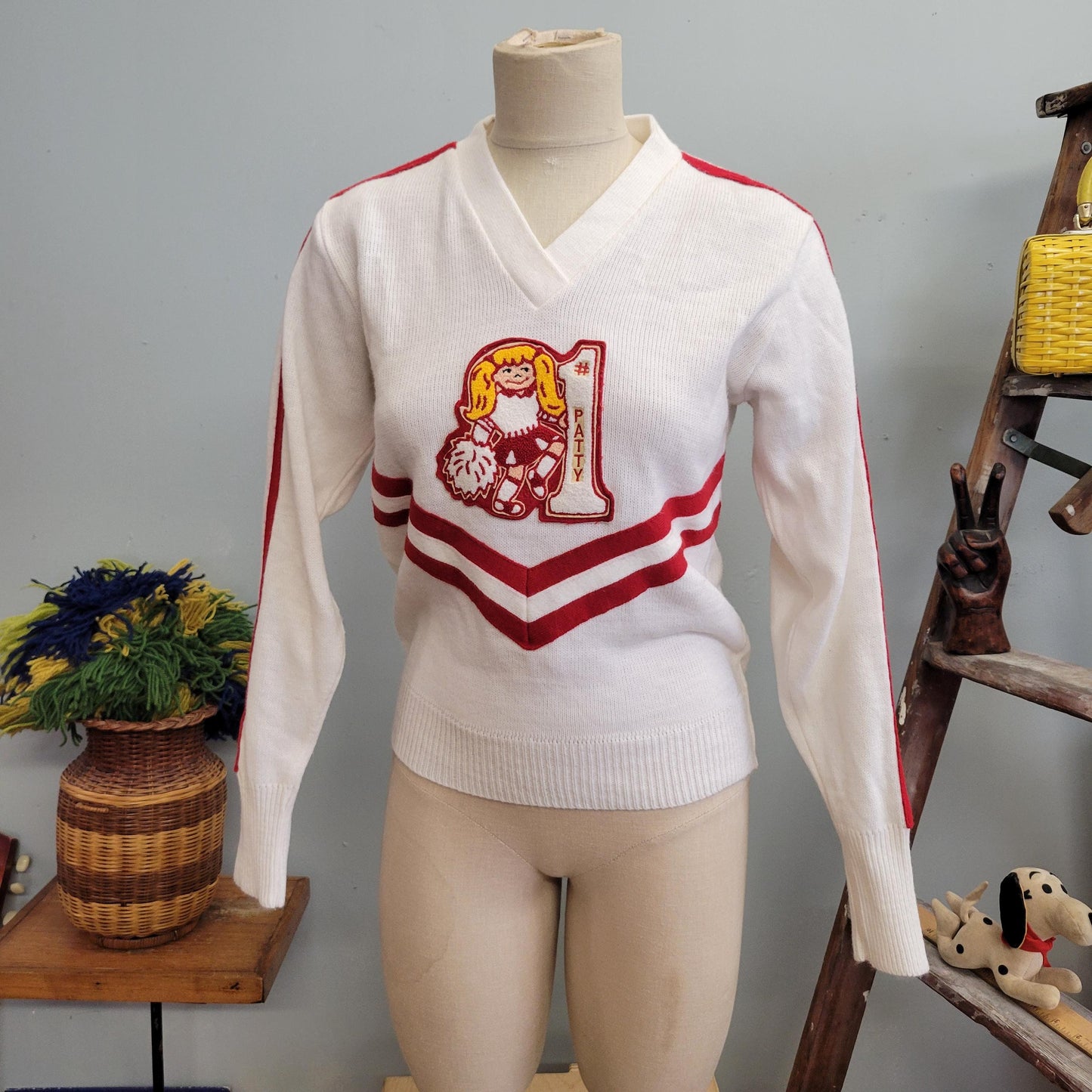 vtg 70s CHEERLEADER SWEATER // vintage medium hillards pep supply patty the blonde pep squad number 1 cheifs fan wife football lover swiftie