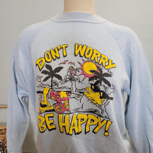 vtg 80s DONT WORRY Be HAPPY Sweatshirt // vintage vertex large don’t worry be happy duck vacation hang loose chill out cartoon funny shirt