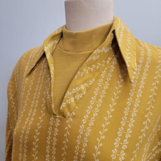 vtg 70s LAYERED RETRO YELLOW Shirt / vintage kings road shop mens medium mustard yellow pointy collar mod button down long sleeve oxford top