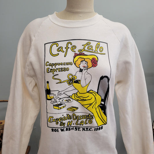 vtg 80s CAFE COFFEE SWEATSHIRT // vintage jerzees large nyc cafe lalo french burlesque broadway woman espresso cappuccino coffee lover shirt