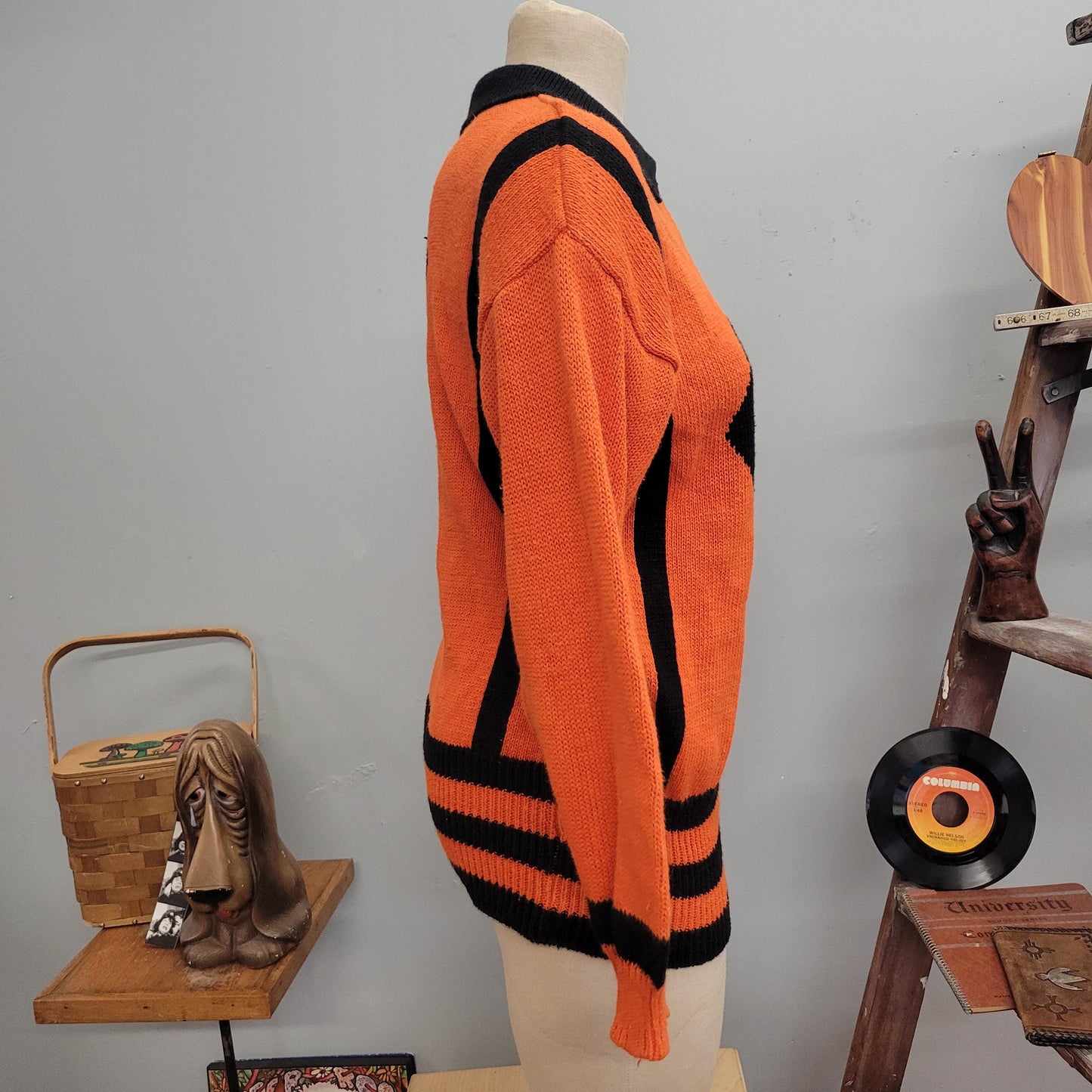 vtg 80s JACK O’LANTERN Sweater // vintage michael carrie medium halloween pumpkin knit cardigan Halloween orange black sweater retro festive