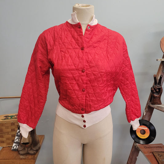 vtg 70s THERMAL RED JACKET // vintage thermorama minnesota small womens waffle weave two tone red white snap up autumn cropped windbreaker