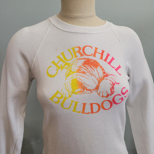 vtg 80s CHURCHILL BULLDOGS CREWNECK // vintage lee sweatshirt youth large cropped fitted cute bulldog graphic tee bright ombre casual autumn