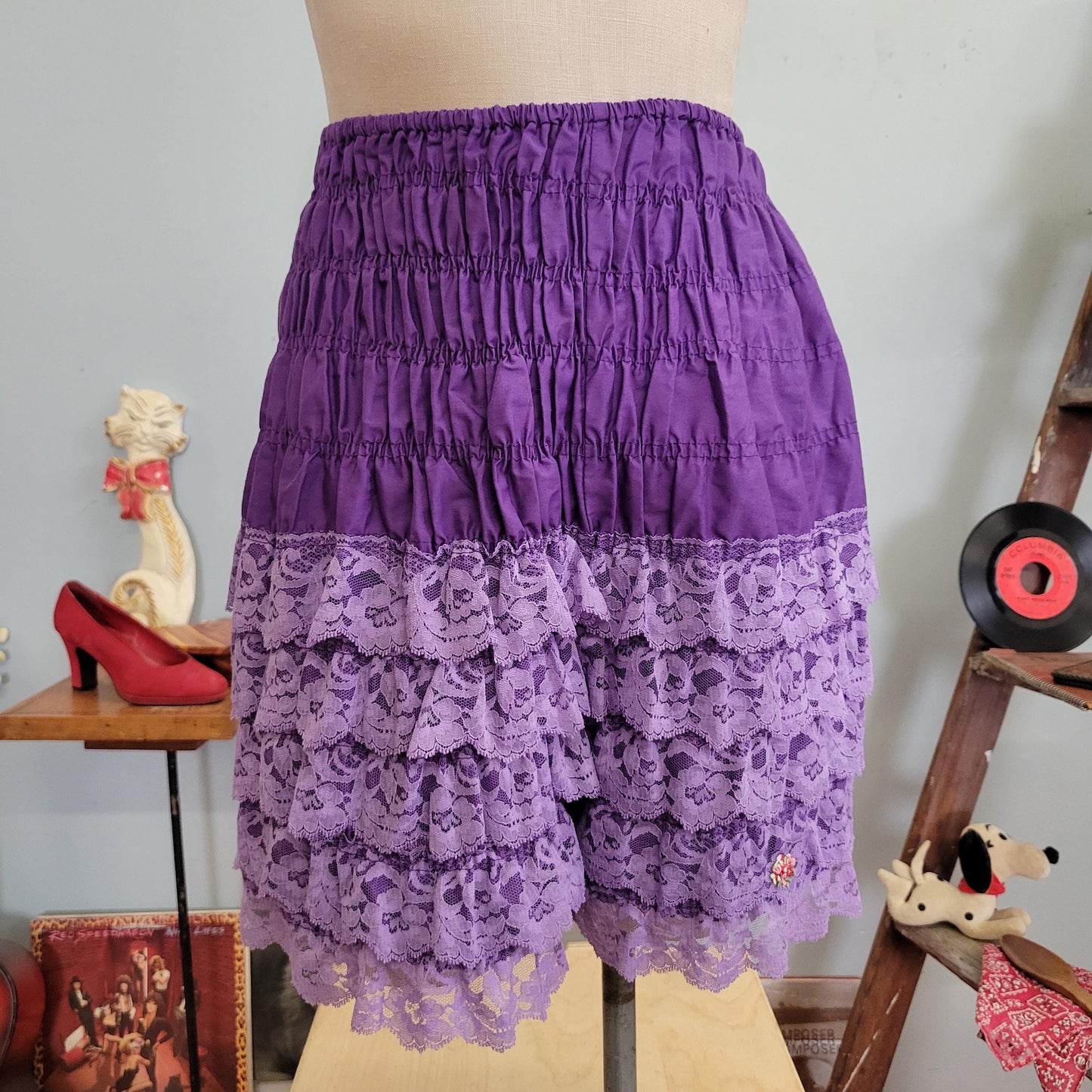 vtg 60s LACE PURPLE BLOOMERS // vintage lingerie shorts skirt ruthad