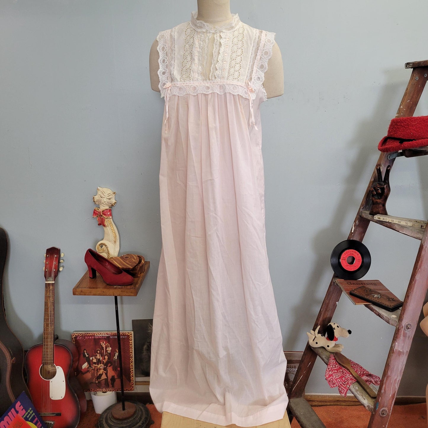 vtg 70s CHRISTIAN DIOR NIGHTGOWN // vintage christian dior lingerie womens large soft pink white lace full length night gown house dress