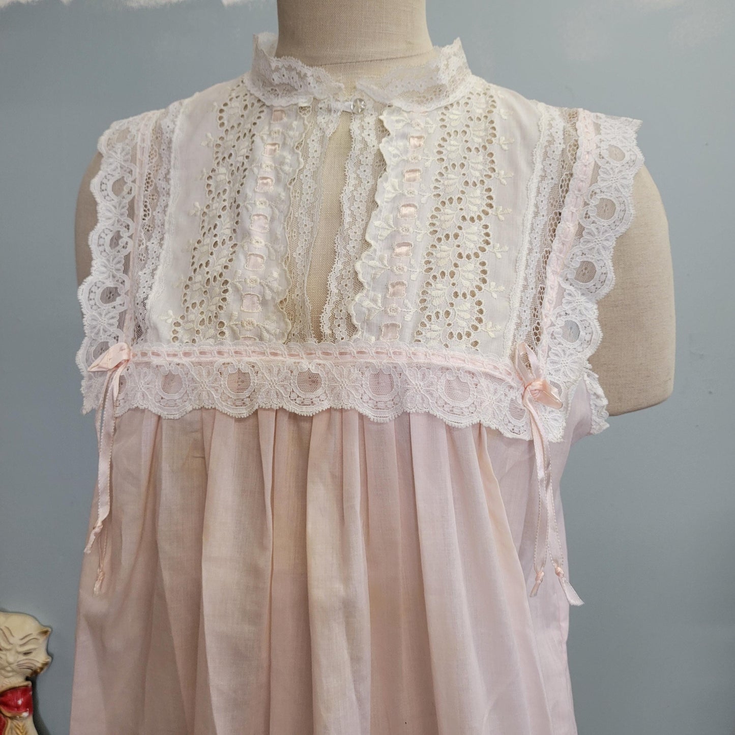 vtg 70s CHRISTIAN DIOR NIGHTGOWN // vintage christian dior lingerie womens large soft pink white lace full length night gown house dress