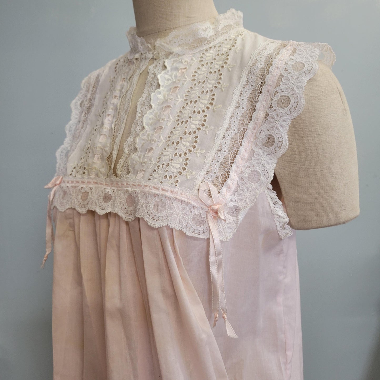 vtg 70s CHRISTIAN DIOR NIGHTGOWN // vintage christian dior lingerie womens large soft pink white lace full length night gown house dress