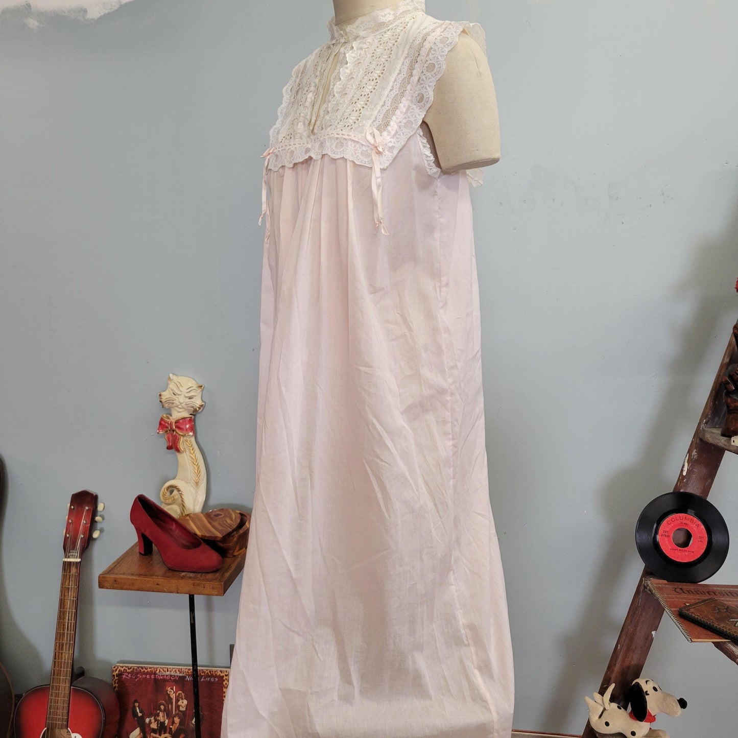 vtg 70s CHRISTIAN DIOR NIGHTGOWN // vintage christian dior lingerie womens large soft pink white lace full length night gown house dress