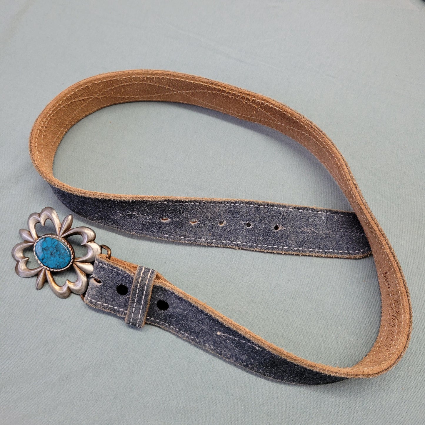vtg 70s SUEDE TURQUOISE BELT // vintage accessory womens retro fashion blue leather flower power hippie boho autumn cute retro western style