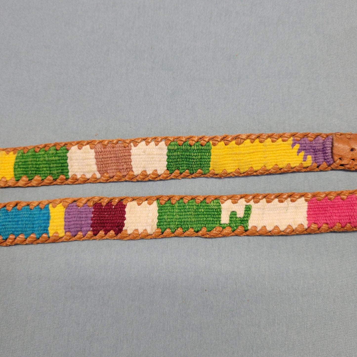 vtg 70s LEATHER EMBROIDERED BELT // vintage pastel patchwork small medium womens retro accessories hippie boho western autumn style cottage