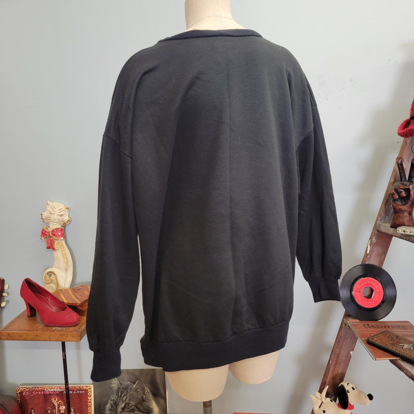 vtg 90s MICKEY MOUSE SWEATSHIRT // vintage disney crewneck size 2xl slouchy black crewneck backwards hat hip hop stars all over print autumn