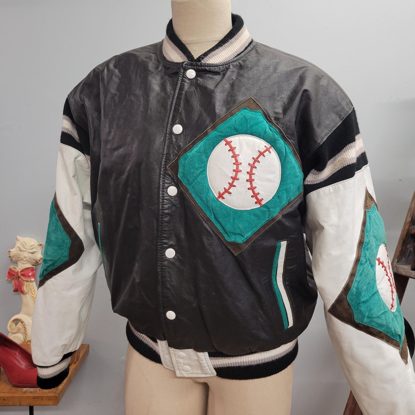 vtg 80s BASEBALL LEATHER JACKET // vintage le piel genuine leather small mens Michael Hoban style americas favorite past time retro bomber