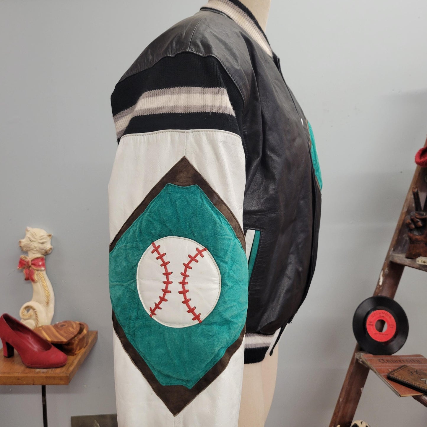 vtg 80s BASEBALL LEATHER JACKET // vintage le piel genuine leather small mens Michael Hoban style americas favorite past time retro bomber