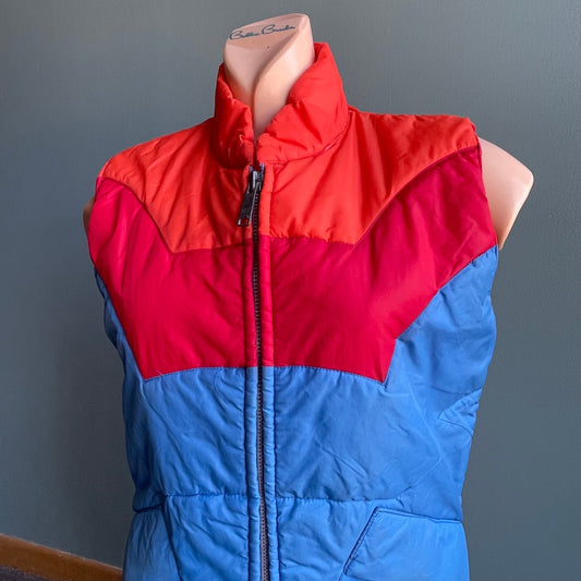 vtg 70s BRIGHT PUFFER VEST // vintage retro primary colors ski vest snowboarder hipster warm jacket rainbow sunrise kelso that 70s show cute