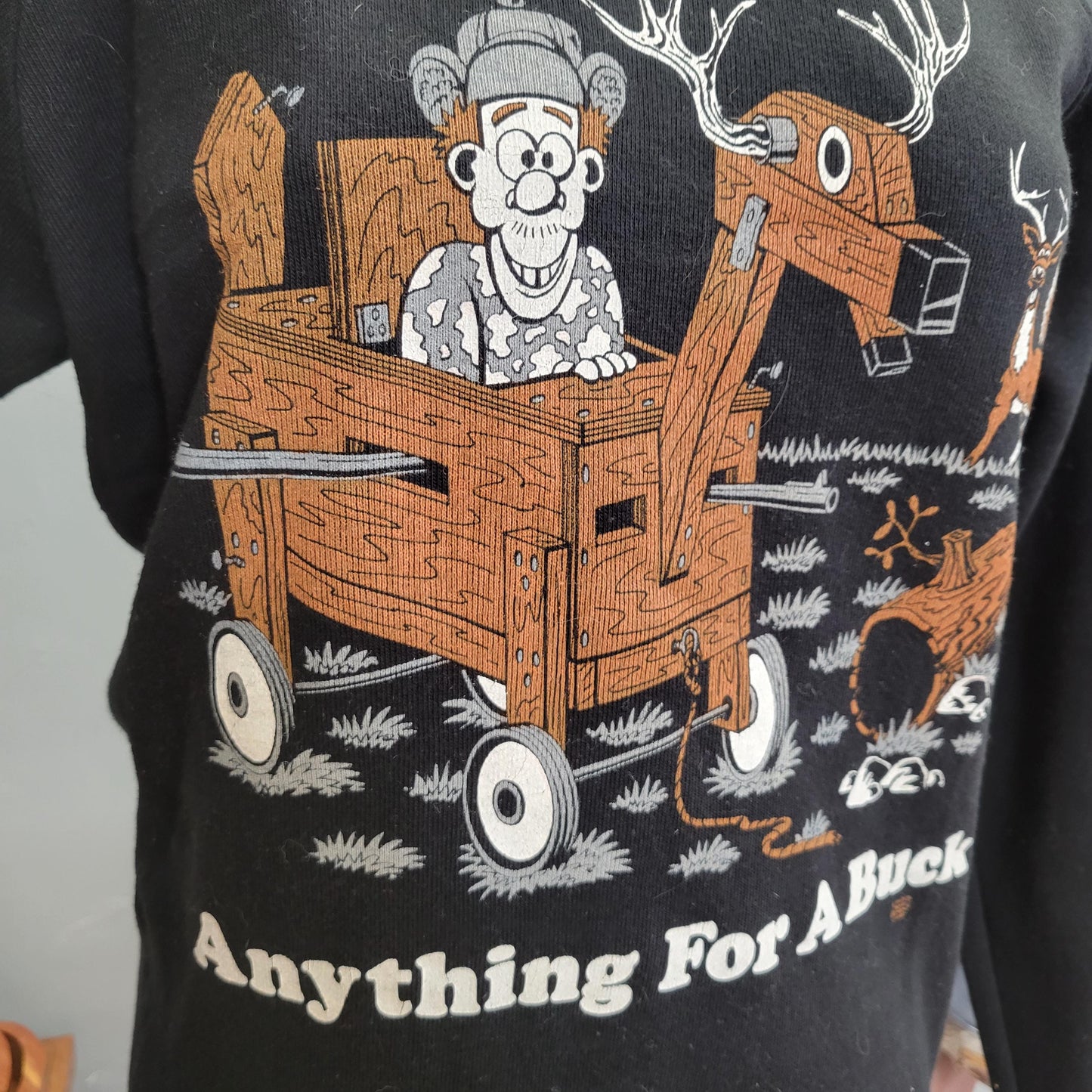 vtg 80s ANYTHING For a BUCK SWEATSHIRT // vintage jerzees medium crewneck black hunter shirt funny deer hunter gift far side cute ironic tee
