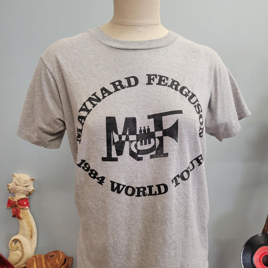 vtg 80s MAYNARD FERGUSON TSHIRT // vintage tour shirt screen stars large 1984 worls tour circle text jazz trumpeter music band graphic tee