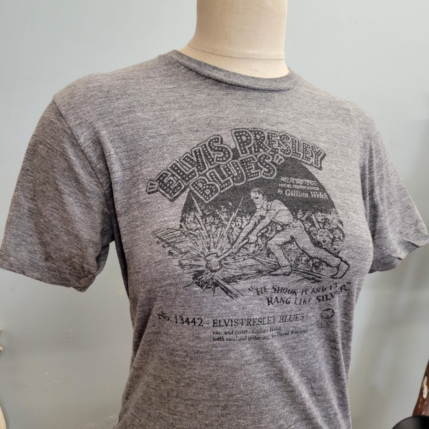 vtg 90s ELVIS PRESLEY TSHIRT // vintage blues paper thin gillian welch dave rawlings soft graphic tee french cut grey soft casual wear style