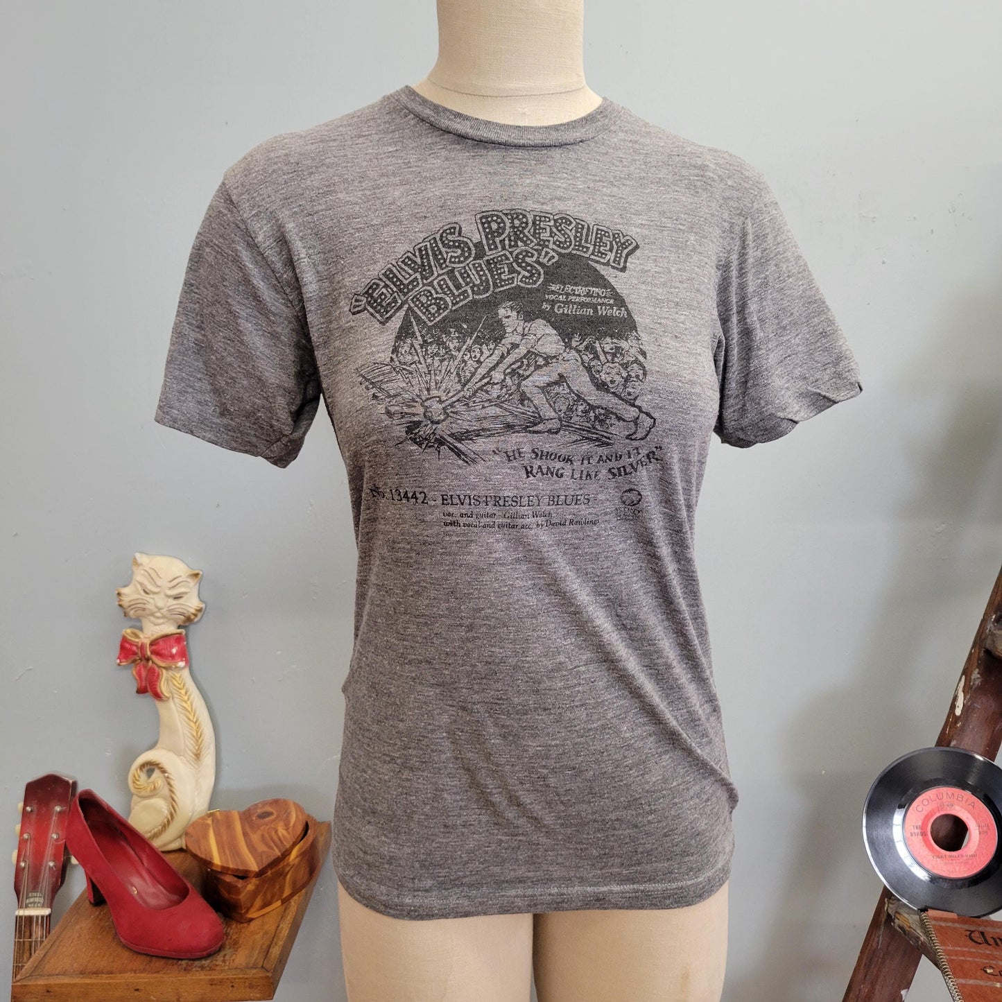 vtg 90s ELVIS PRESLEY TSHIRT // vintage blues paper thin gillian welch dave rawlings soft graphic tee french cut grey soft casual wear style