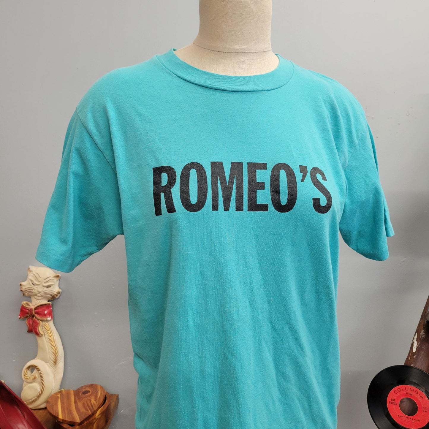 vtg 80s ROMEOS SOFTBALL TSHIRT // vintage hanes large teal girls softball association cute casual retro womens sports club cute funny style