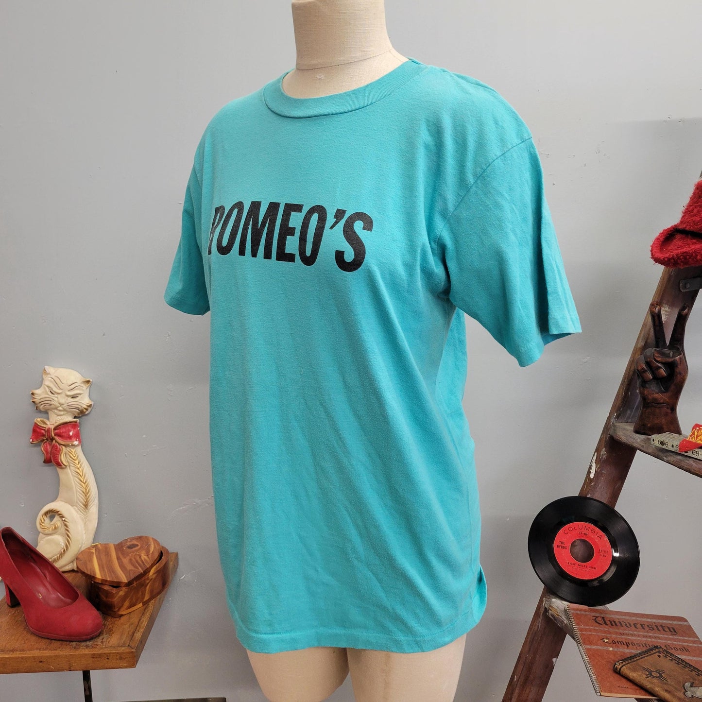 vtg 80s ROMEOS SOFTBALL TSHIRT // vintage hanes large teal girls softball association cute casual retro womens sports club cute funny style