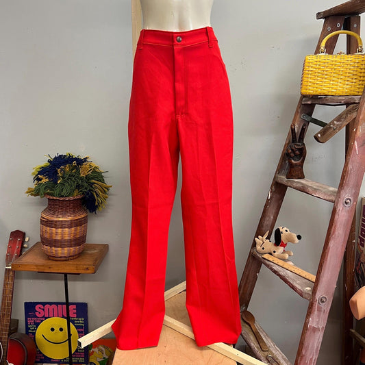 edit vtg 70s RED DRESS PANTS // vintage 29 womens sexy sandy grease style high waisted trousers bare back boot cut straight leg autumn style