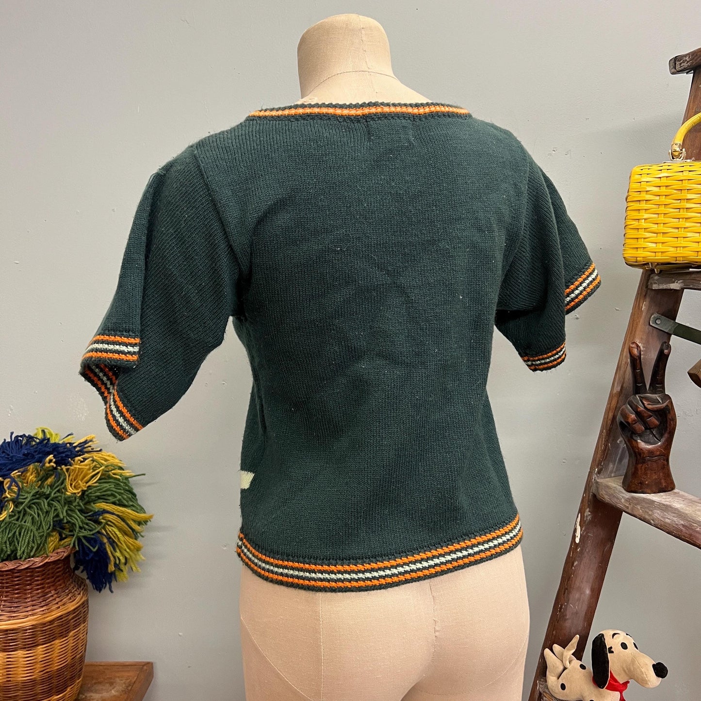 vtg 70s CITY CEMETERY TOP // vintage mister Noah large sweater vest graveyard striped cropped knit top retro celestial star pattern autumn