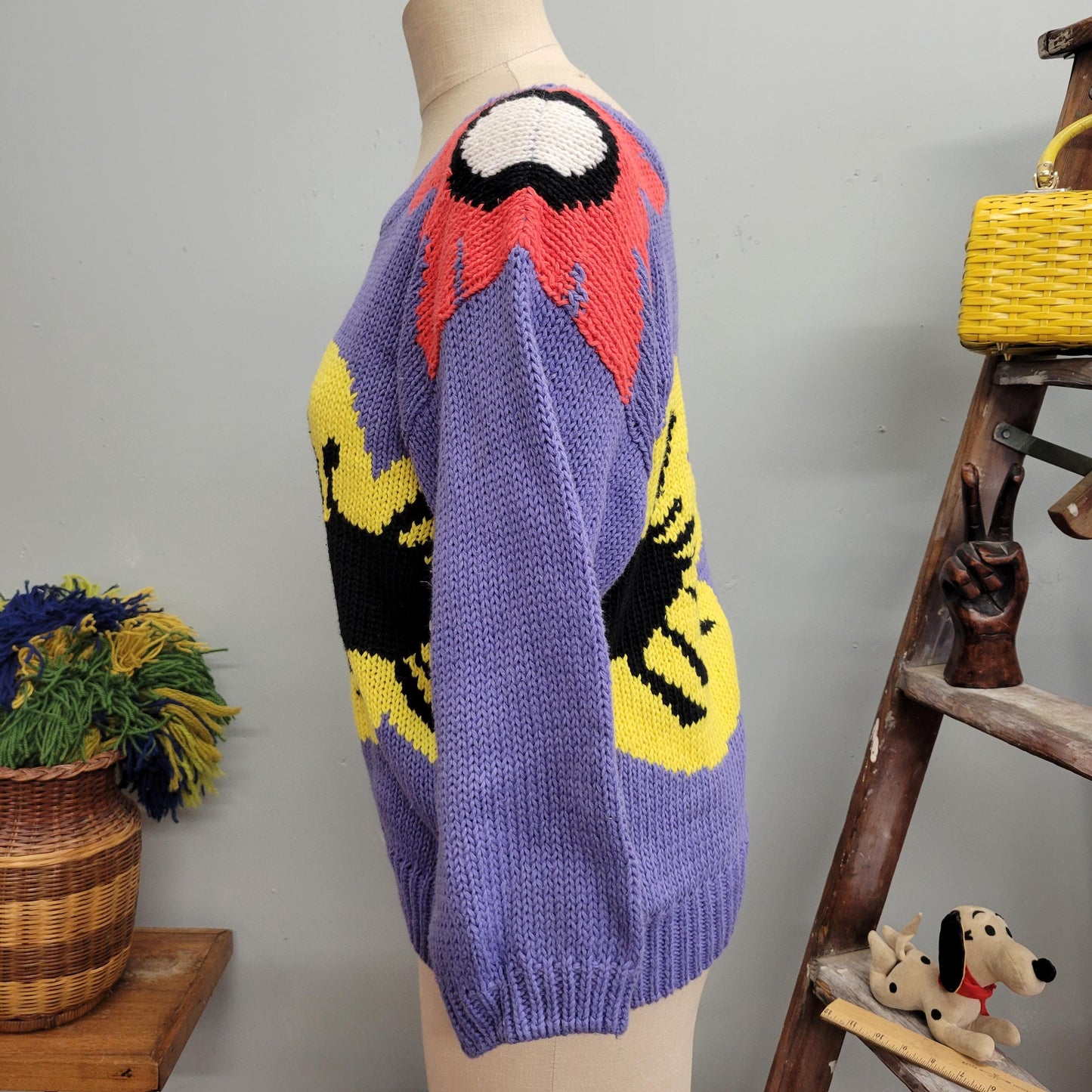 vtg 80s FLORAL KNIT SWEATER // vintage michael carrie medium womens abstract flower power lavender pastel autumn casual preppy mod knit top