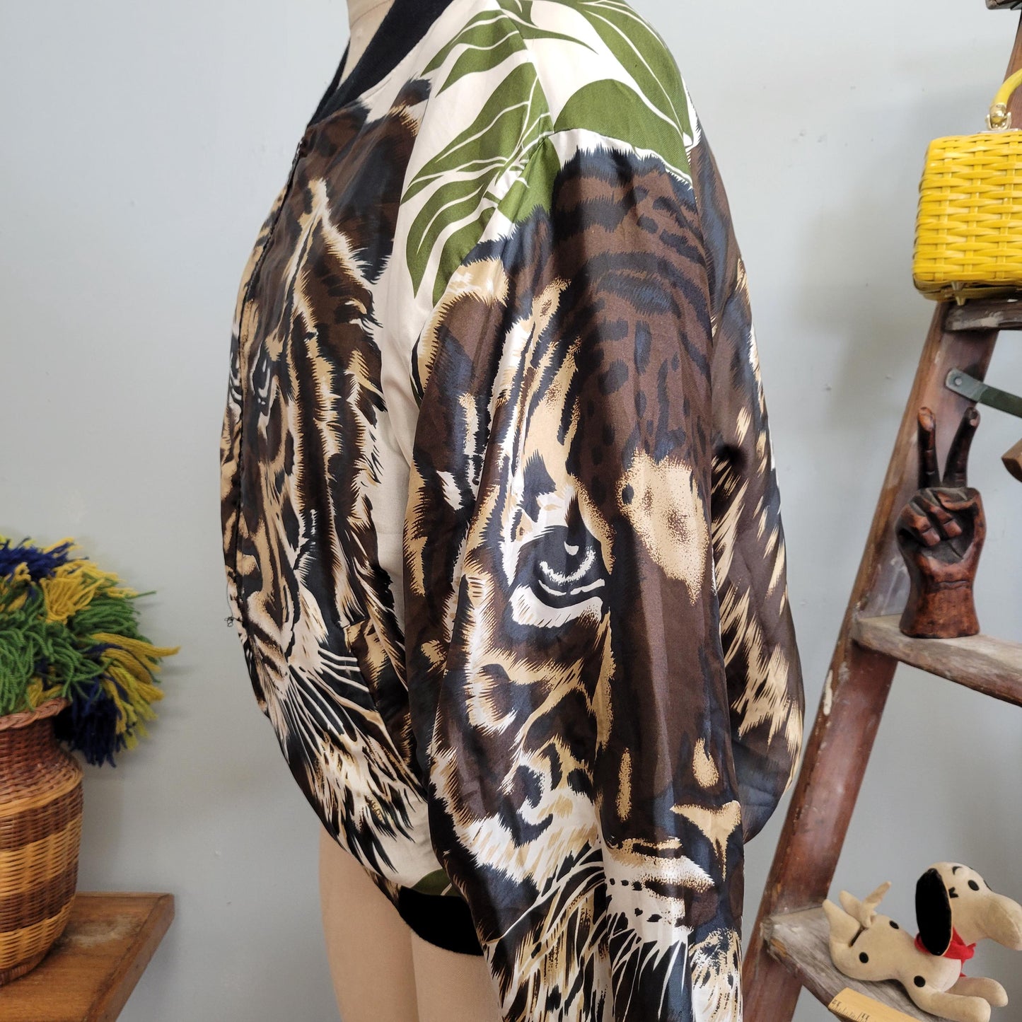 vtg 80s SNOW TIGER BOMBER Jacket // vintage double side xl animal print zip up autumn casual parka windbreaker jaguar wild animal tiger king