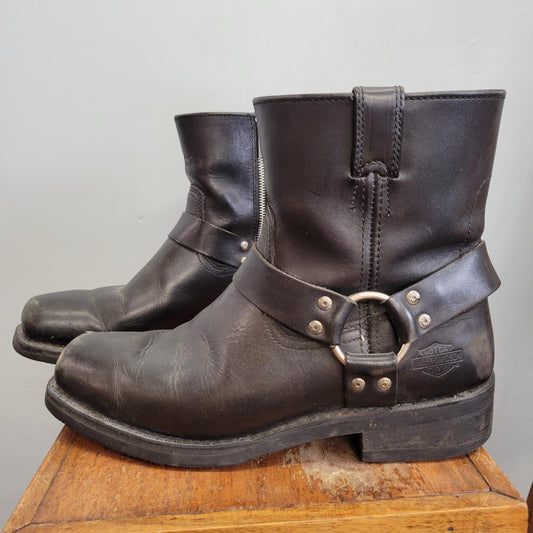 vtg 80s HARLEY DAVIDSON BOOTS // vintage leather size 10 mens usa harness biker boots silver hoop zip ankle boots western easy rider rugged