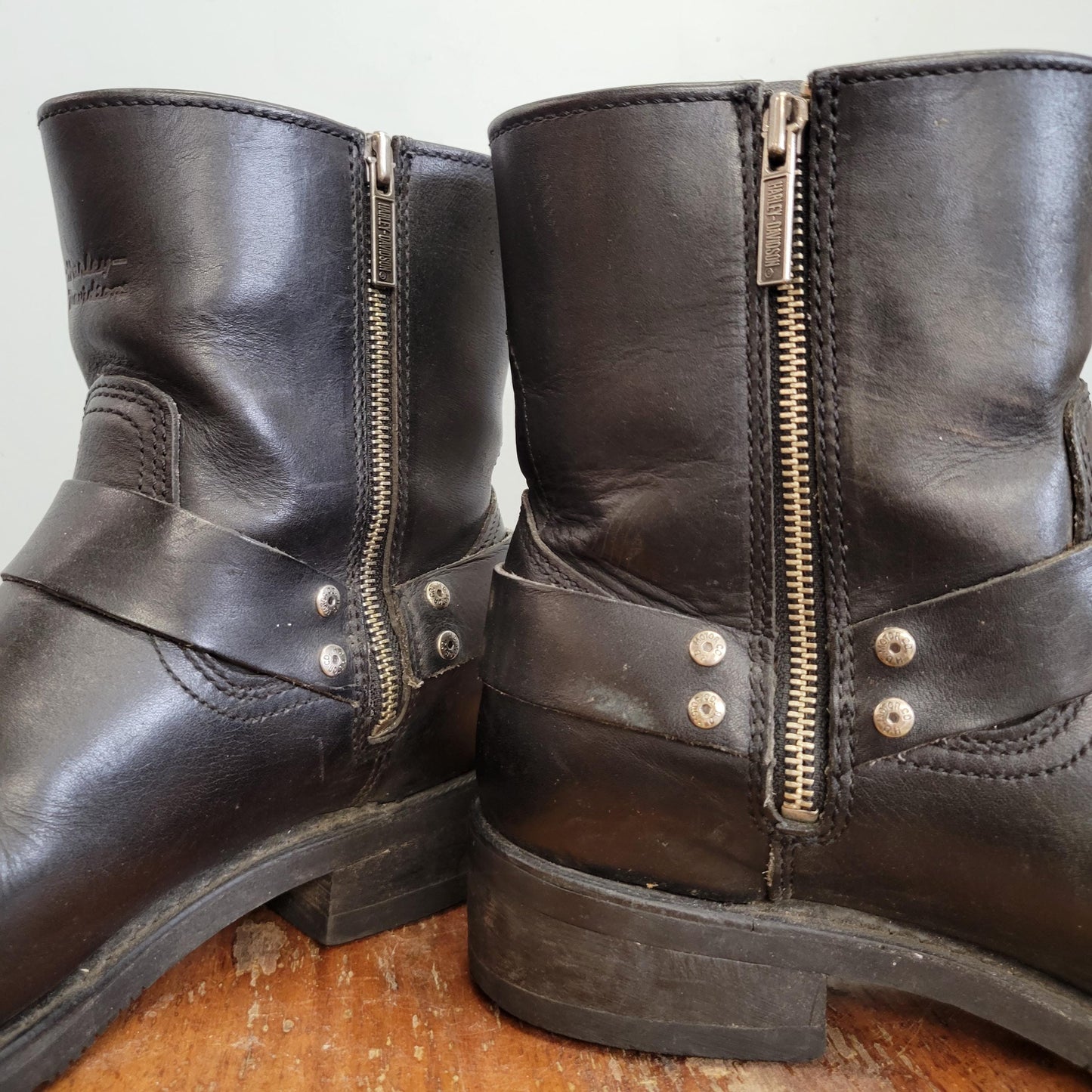 vtg 80s HARLEY DAVIDSON BOOTS // vintage leather size 10 mens usa harness biker boots silver hoop zip ankle boots western easy rider rugged