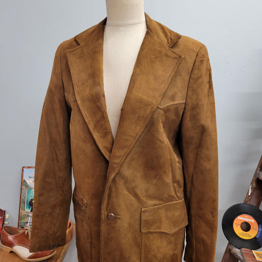 vtg 70s BROWN SUEDE JACKET // vintage sears leather shop coat size 40 mens leather blazer retro oversized western autumn winter dress coat