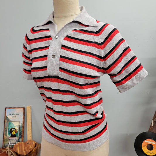 vtg 60s STRIPED COLLARED SHIRT / vintage jc penney towncraft medium retro striped pointy collar tri toned rockabilly bowling style mod funky