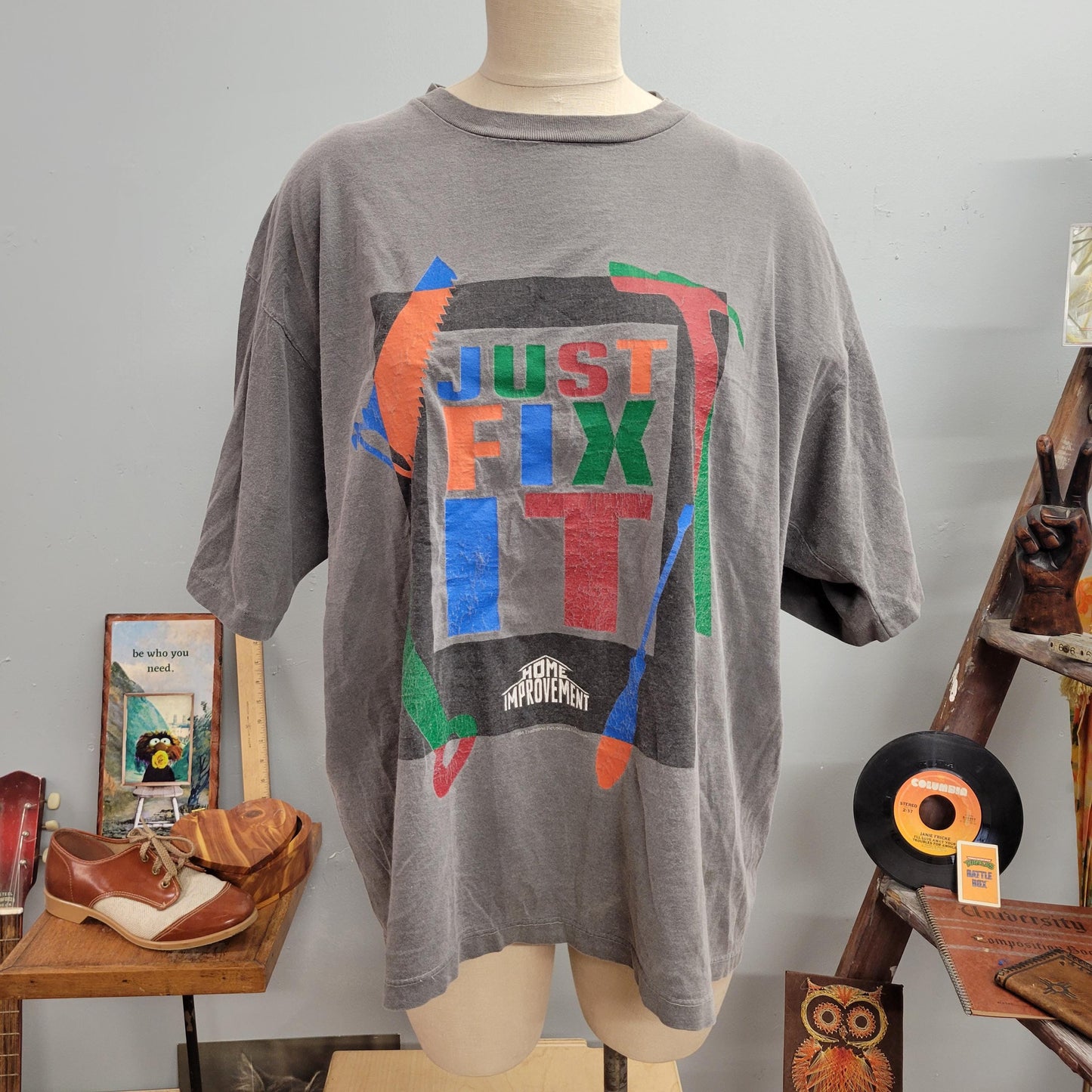 vtg 90s HOME IMPROVEMENT TSHIRT // vintage xl just fix it tv show nostalgia oversized tim allen funky pop art sitcom nike style abstract aop