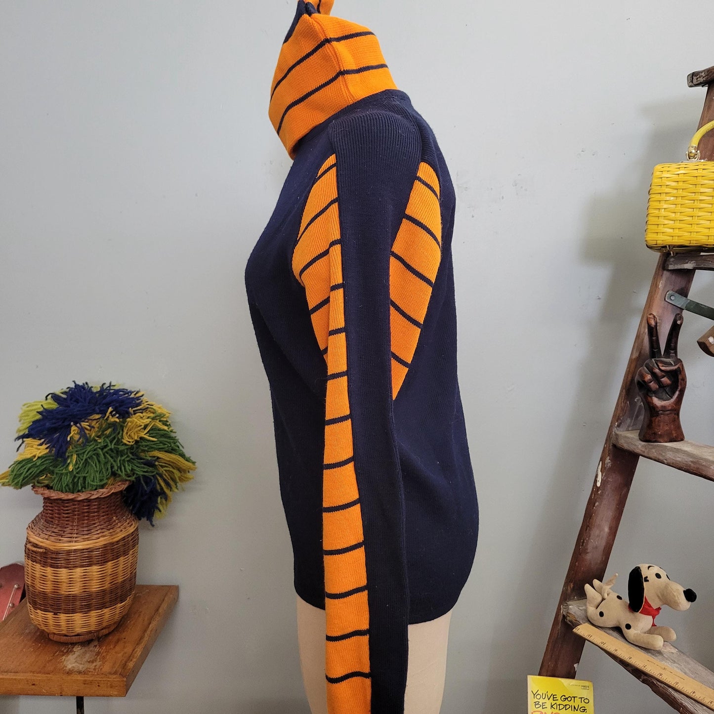 vtg 70s LIDO HAT & SWEATER // vintage small orange blue striped wool ski style autumn vibes winter retro Kelso 70s show knit beanie jumper