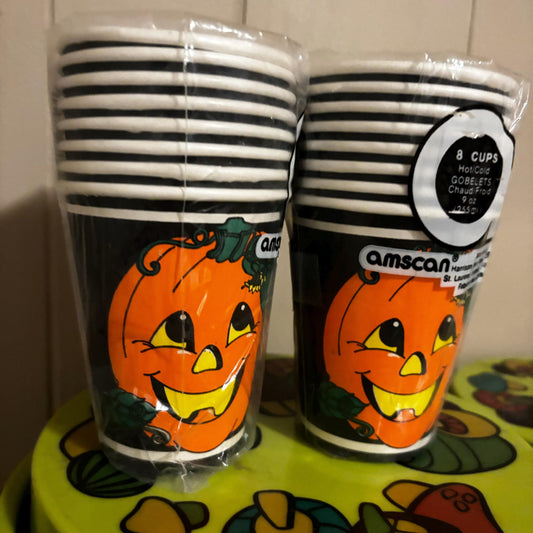 vtg 80s HALLOWEEN PAPER CUPS // vintage new in bag set of 16 sealed hot cold party decor punch bowl cups brand new cute party supplies
