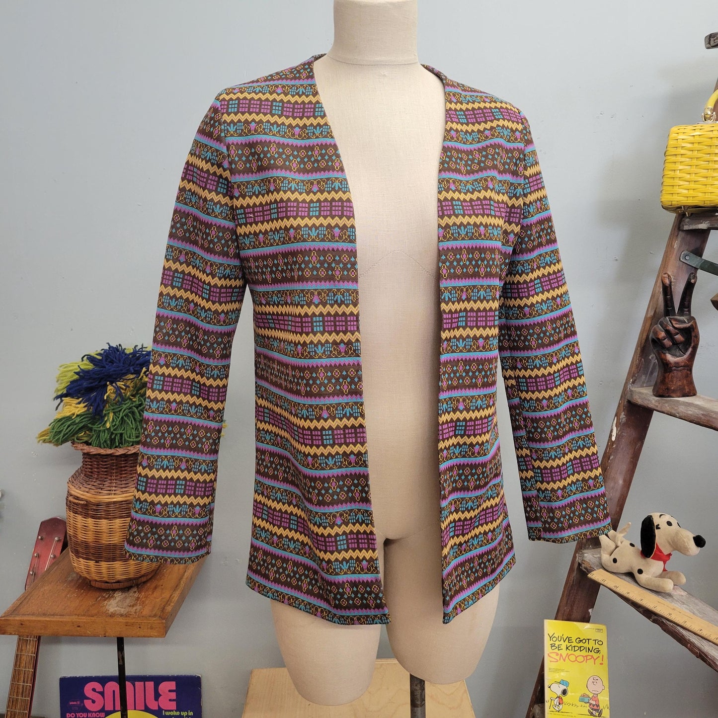 vtg 70s PSYCHEDELIC PATTERN JACKET Blazer / vintage retro zig zag abstract bright striped autumn vibes all over print casual cardigan blazer