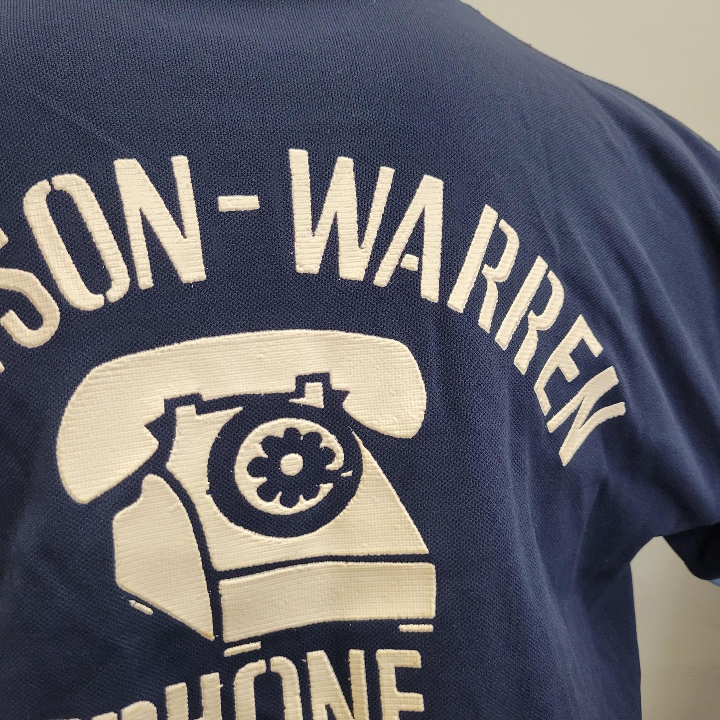 vtg 70s RETRO TELEPHONE COMPANY Uniform / vintage new era knitting mills medium womens stripe collared bowling team shirt phone operator top