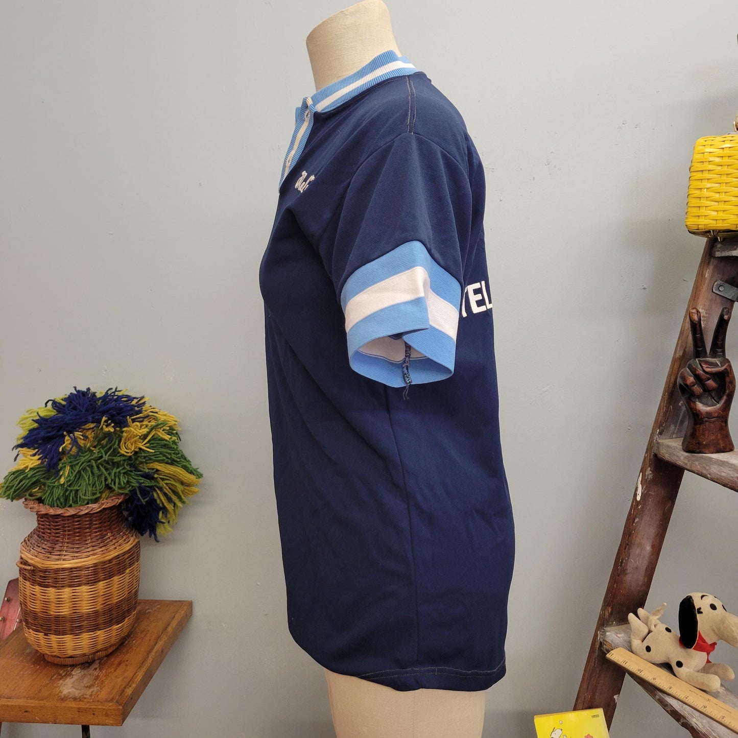 vtg 70s RETRO TELEPHONE COMPANY Uniform / vintage new era knitting mills medium womens stripe collared bowling team shirt phone operator top