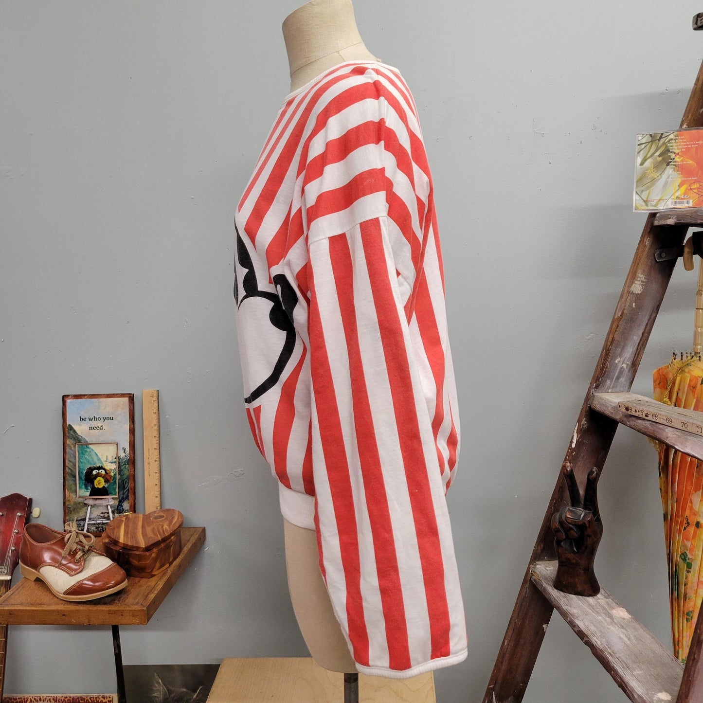 vtg 80s REVERSIBLE MICKEY SWEATSHIRT / vintage mickey mouse disney soft baggy sweatshirt retro striped oversized all over print striped cozy