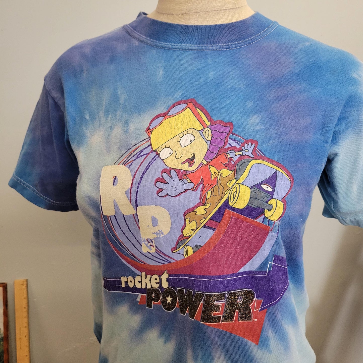 vtg 90s ROCKET POWER TSHIRT // vintage nickelodeon youth large baby tee tie dye cartoons y2k retro casual all over print crop top skateboard