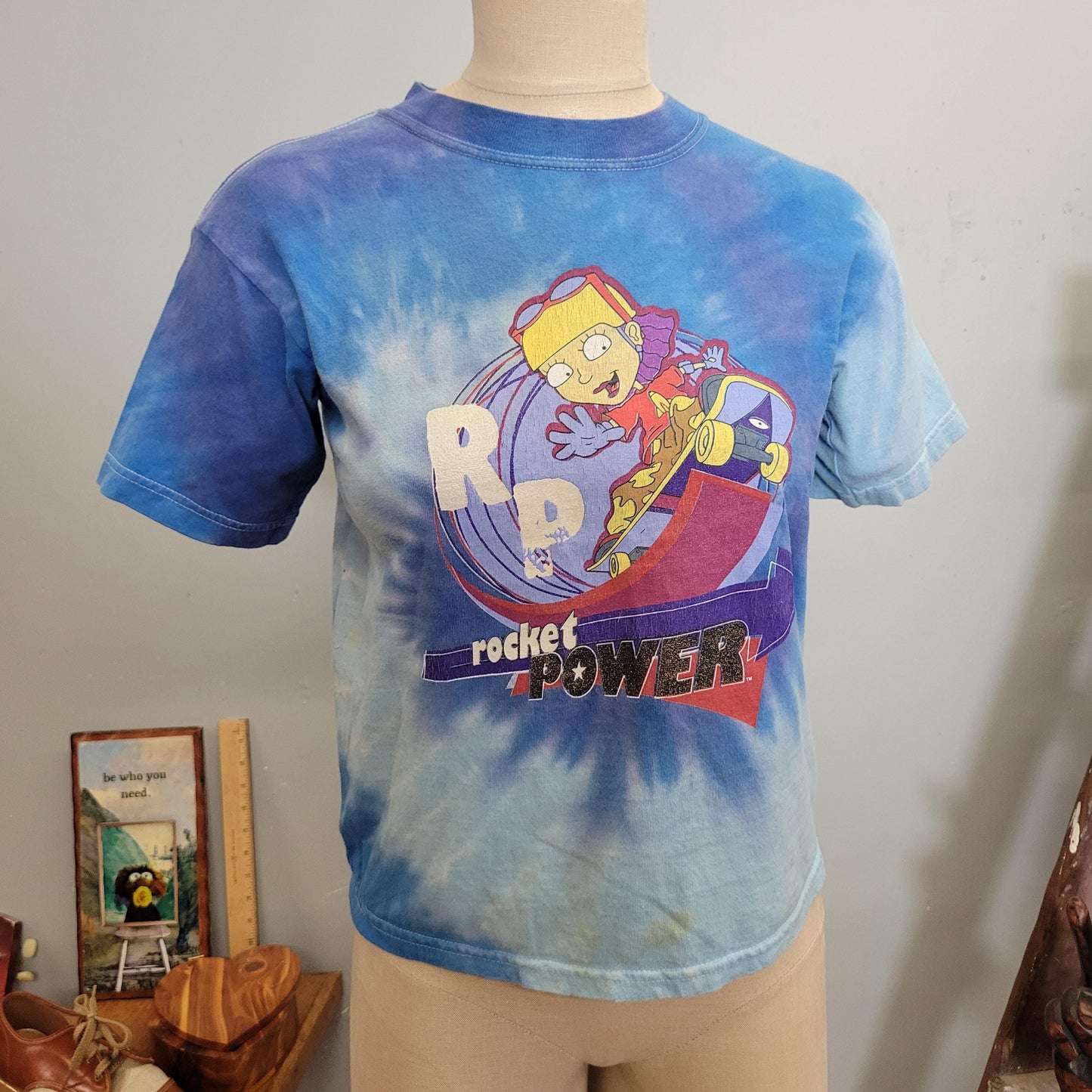 vtg 90s ROCKET POWER TSHIRT // vintage nickelodeon youth large baby tee tie dye cartoons y2k retro casual all over print crop top skateboard