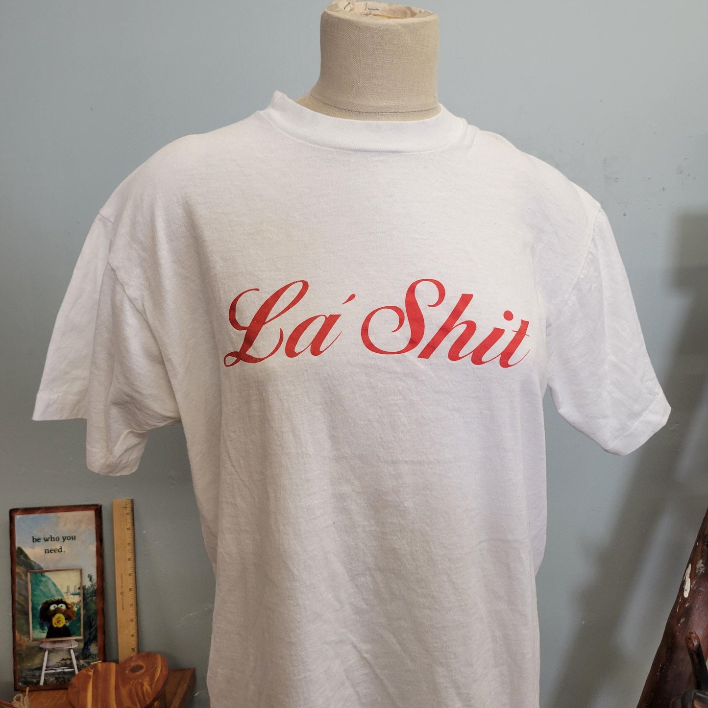 vtg 80s LA SHIT TSHIRT // vintage fruit of the loom large mens tee think leadership regularly , do it every day inspirational funny joke