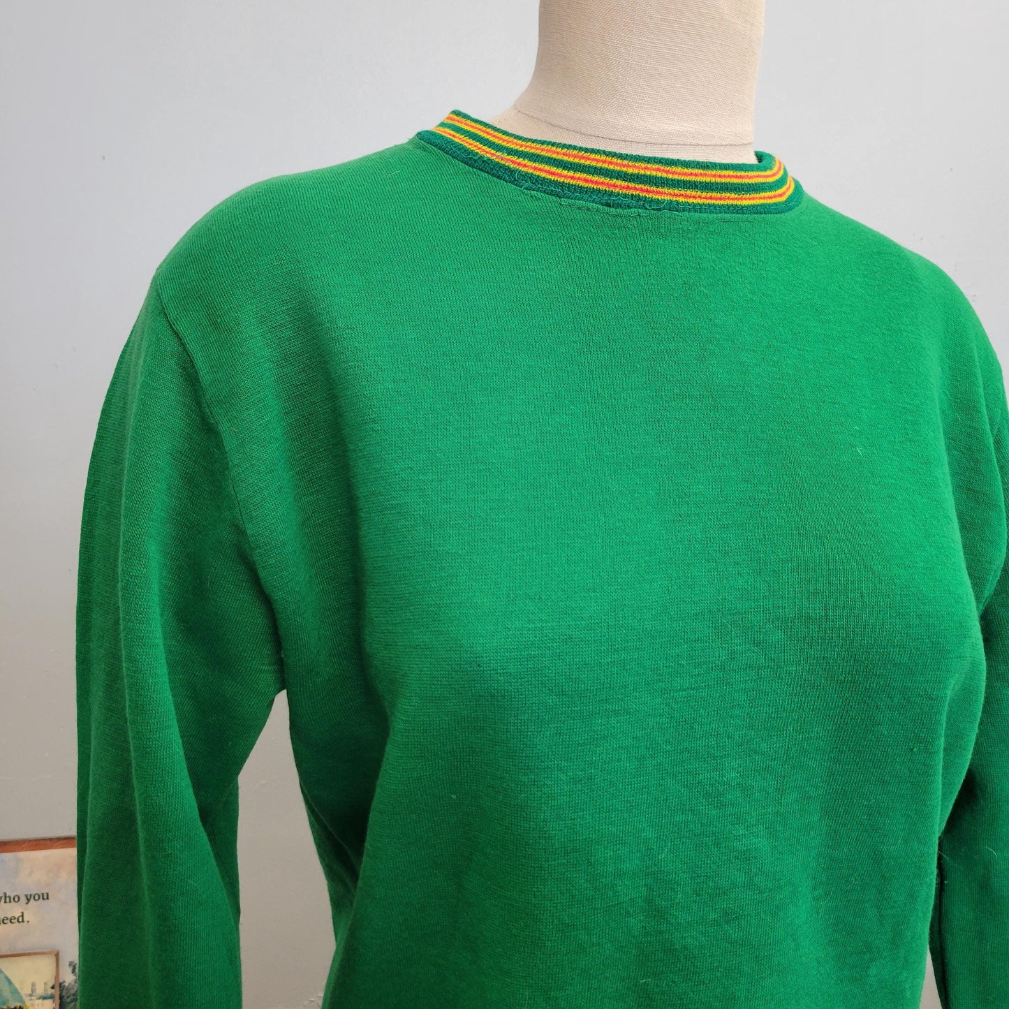 vtg 70s GREEN STRIPED SWEATSHIRT // vintage mens large retro orlon thick crewneck kurt cobain mod grunge sweater autumn casual fall style