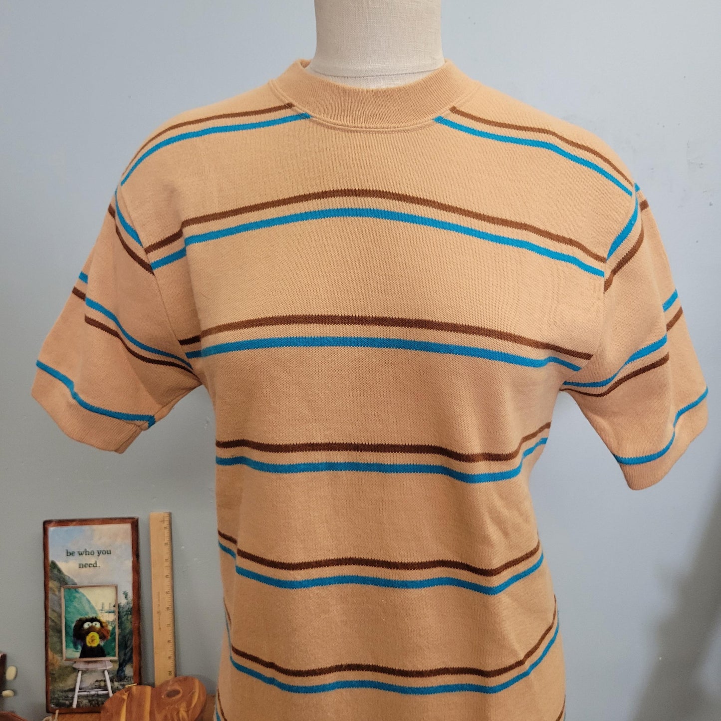 vtg 70s STRIPED SWEATER SHIRT // vintage towncraft penneys jc penney medium mens surf mod acylic neutral tones kurt cobain style autumn top