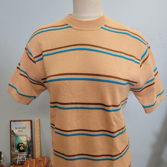 vtg 70s STRIPED SWEATER SHIRT // vintage towncraft penneys jc penney medium mens surf mod acylic neutral tones kurt cobain style autumn top