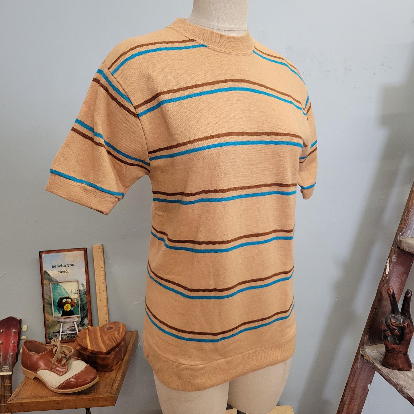 vtg 70s STRIPED SWEATER SHIRT // vintage towncraft penneys jc penney medium mens surf mod acylic neutral tones kurt cobain style autumn top