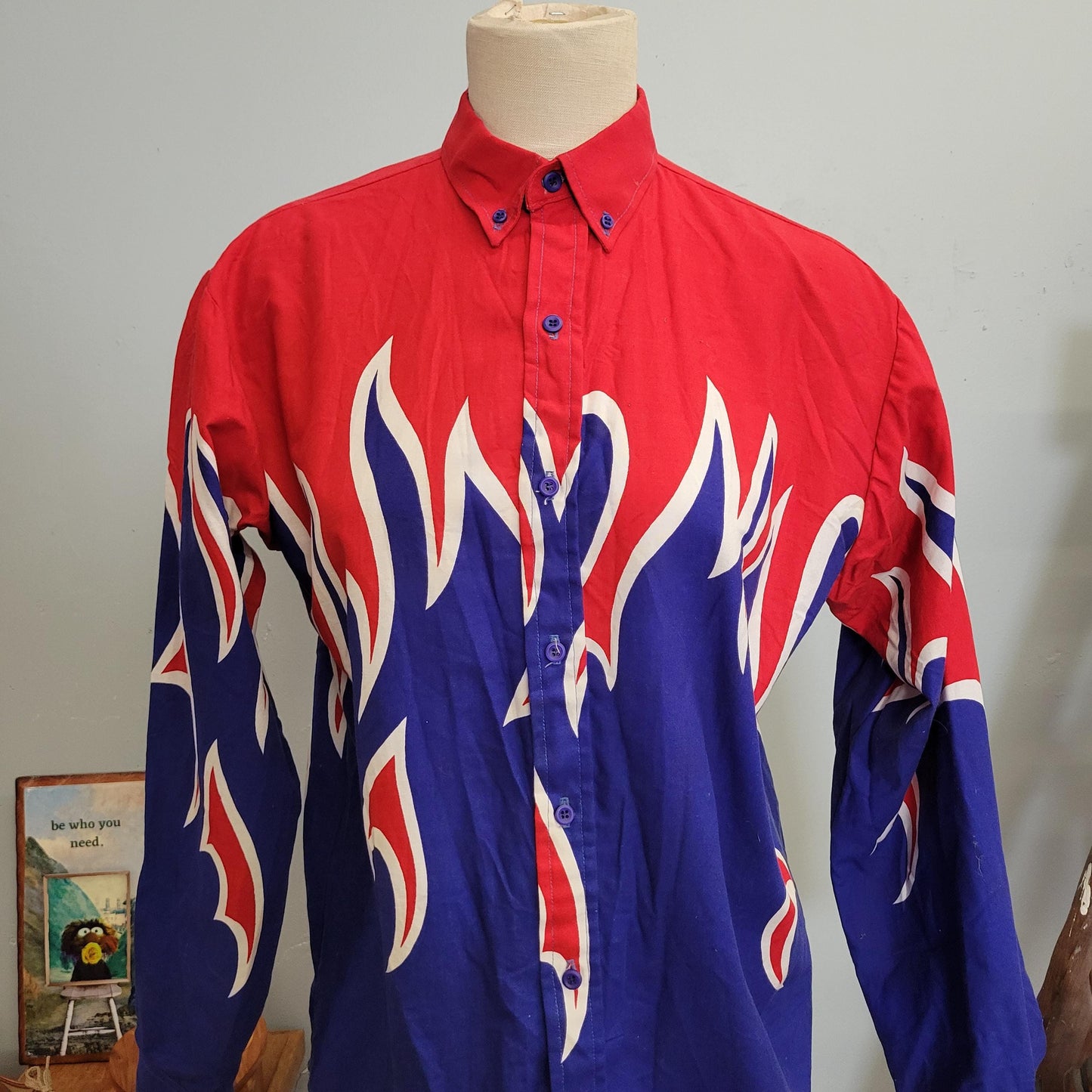 vtg 80s FLAMES BUTTONDOWN SHIRT // vintage brooks & dunn xl mens western retro cowboy country line dancing style nautical dress shirt