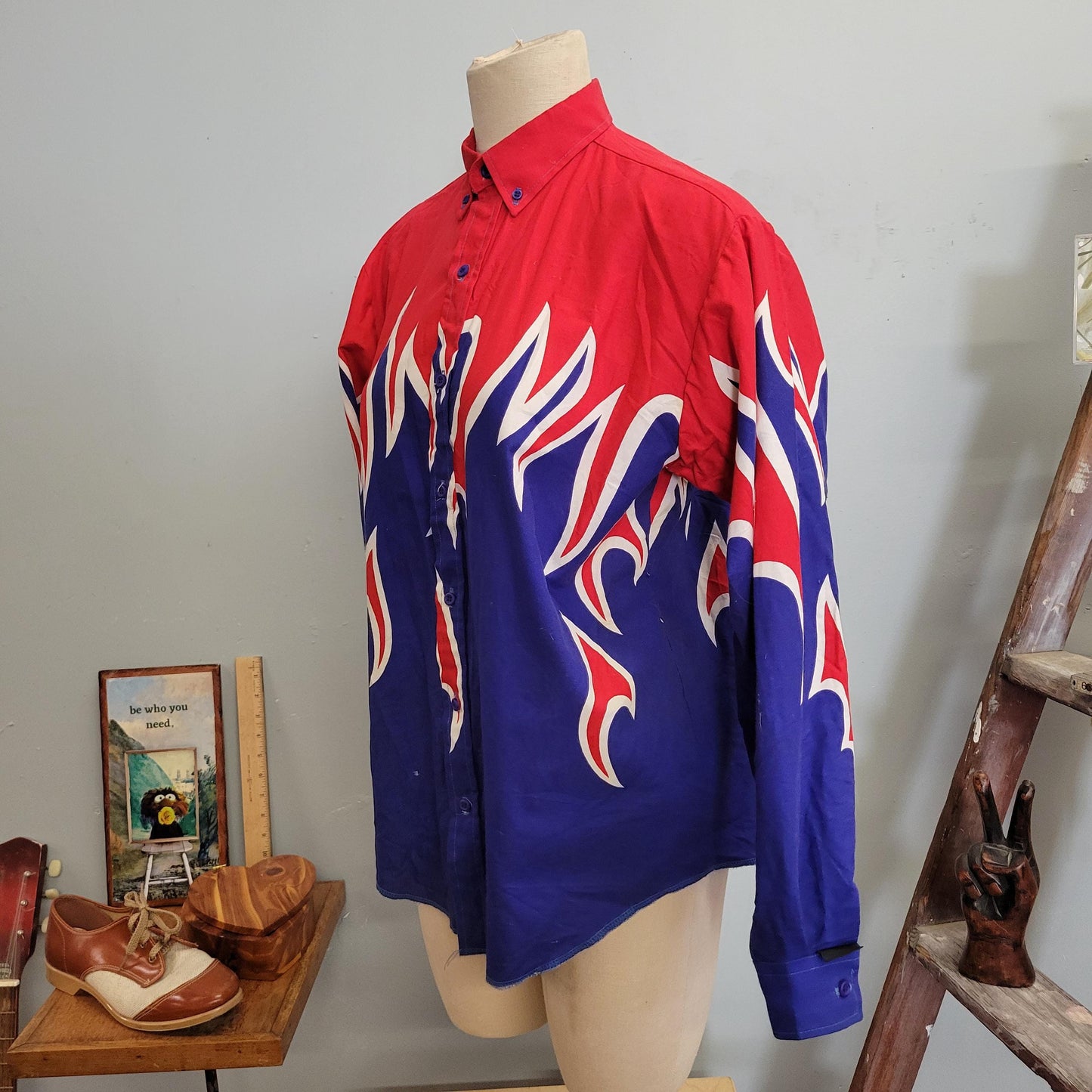 vtg 80s FLAMES BUTTONDOWN SHIRT // vintage brooks & dunn xl mens western retro cowboy country line dancing style nautical dress shirt