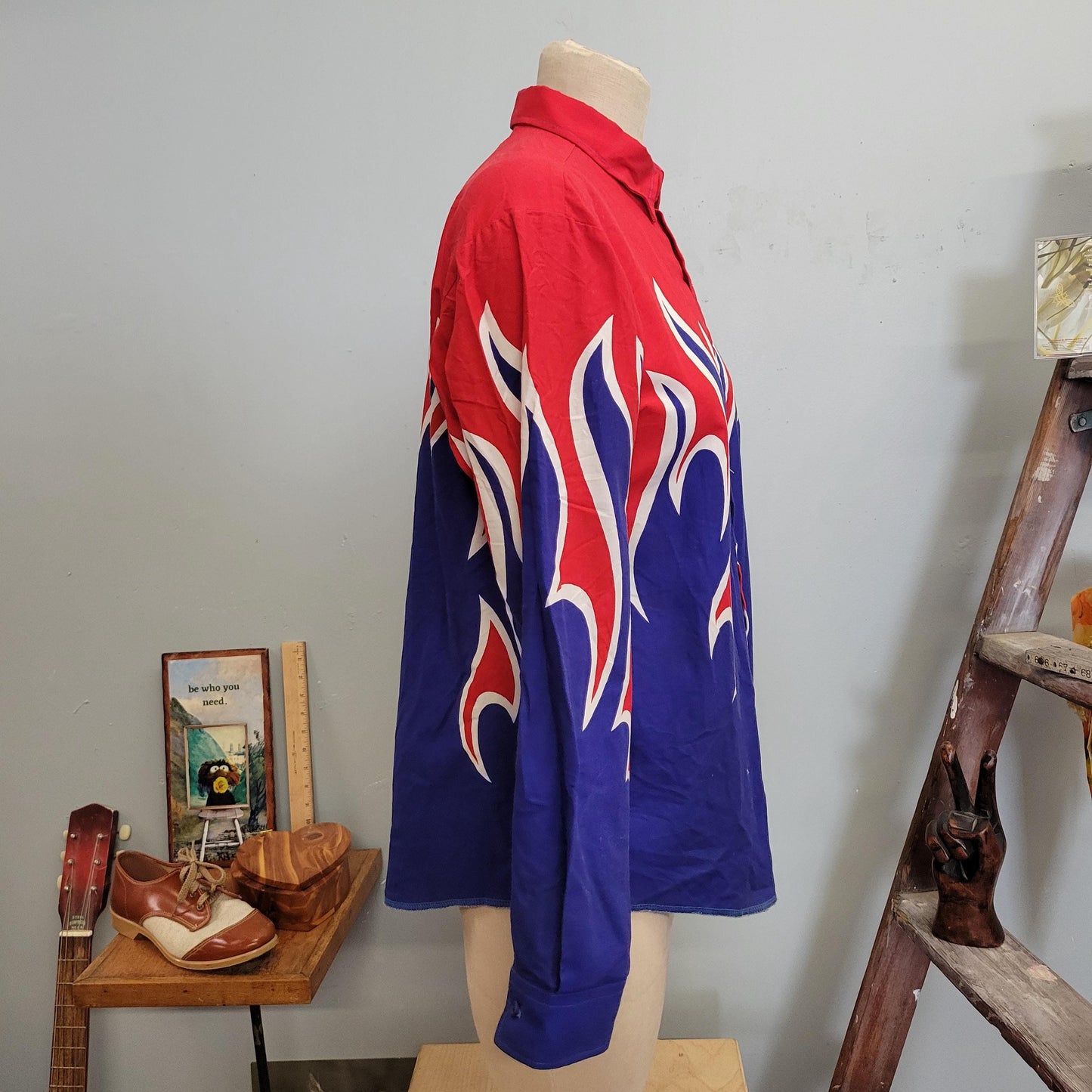 vtg 80s FLAMES BUTTONDOWN SHIRT // vintage brooks & dunn xl mens western retro cowboy country line dancing style nautical dress shirt